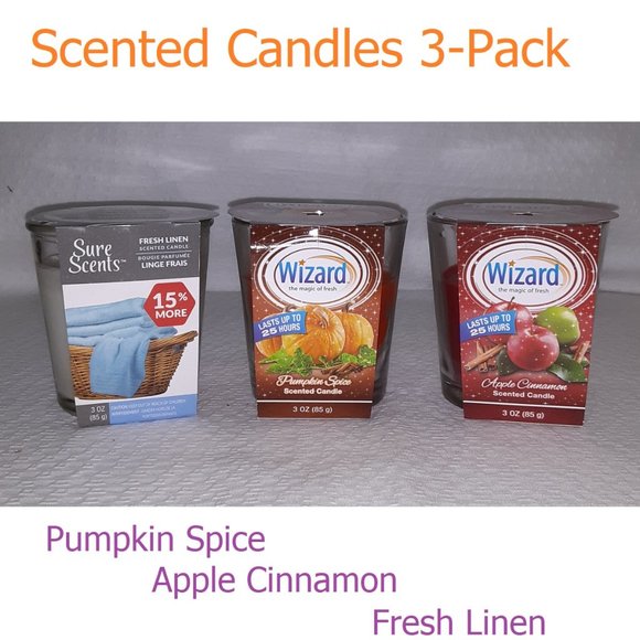 Scented Candles (3-Pack) Pumpkin Spice - Apple Cinnamon - Fresh Linen - Picture 1 of 1